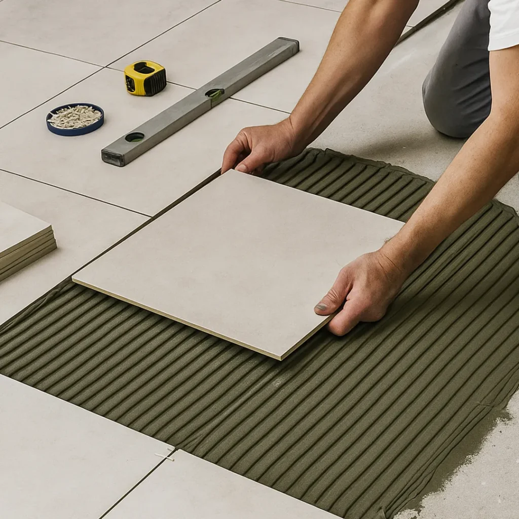 penggunaan perekat keramik / tile adhesive grametindo mortar